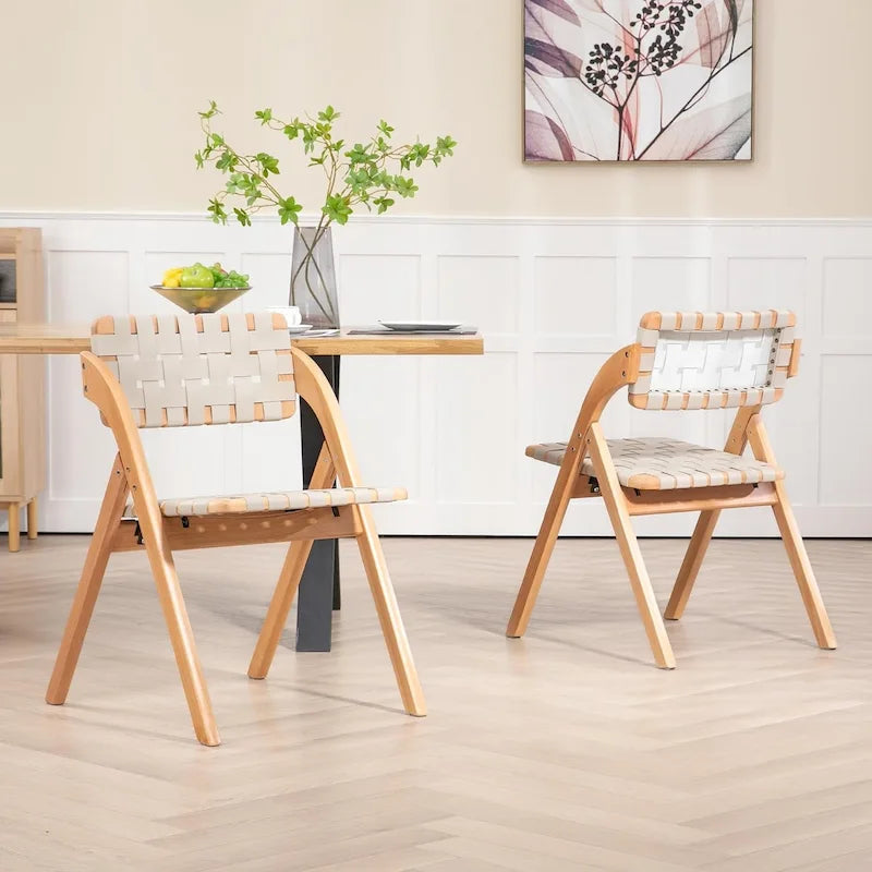 Chaises de salle à manger pliantes empilables en bois avec sièges rembourrés (lot de 2)