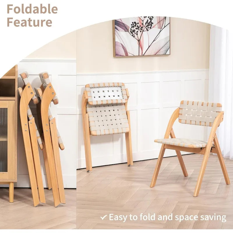 Chaises de salle à manger pliantes empilables en bois avec sièges rembourrés (lot de 2)