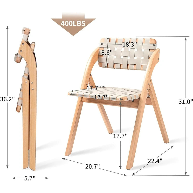 Chaises de salle à manger pliantes empilables en bois avec sièges rembourrés (lot de 2)