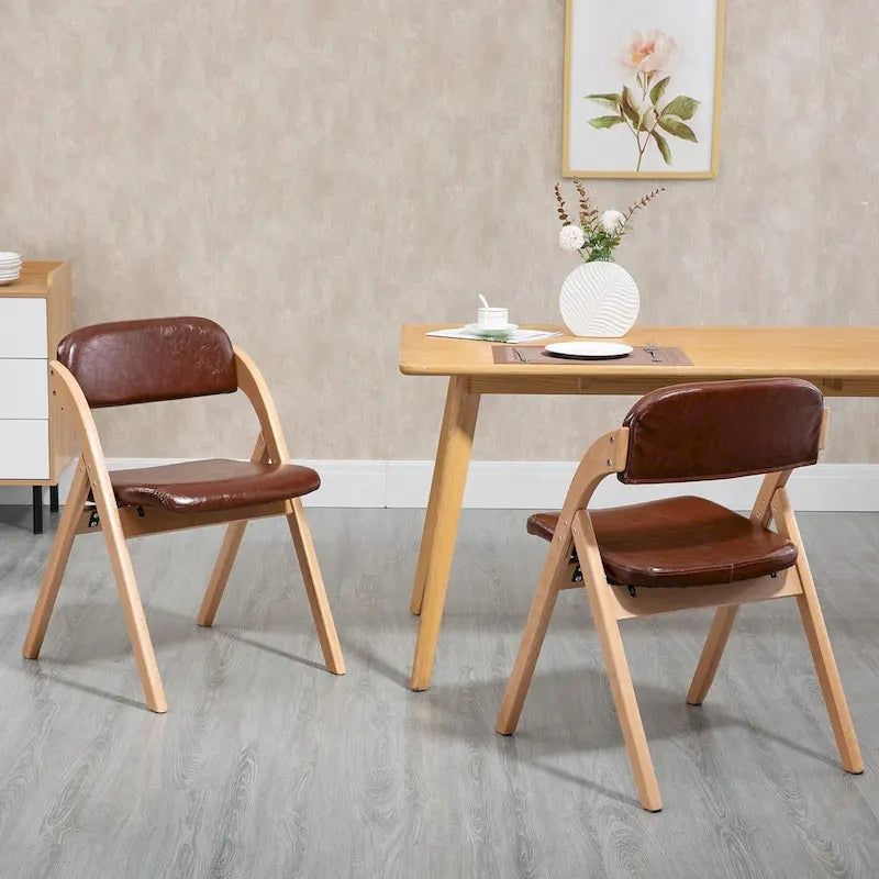 Chaises de salle à manger pliantes empilables en bois avec sièges rembourrés (lot de 2)