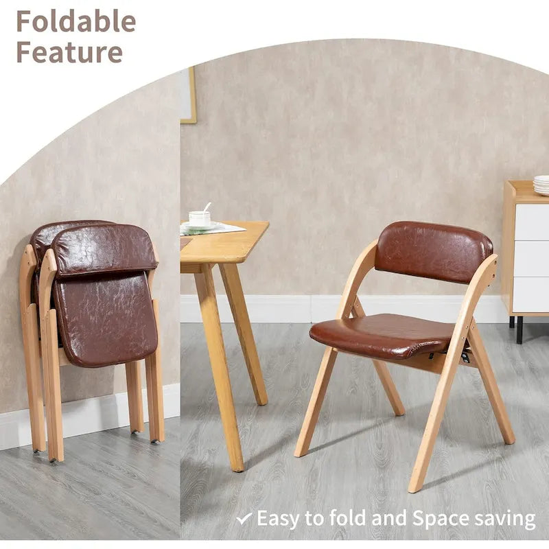 Chaises de salle à manger pliantes empilables en bois avec sièges rembourrés (lot de 2)