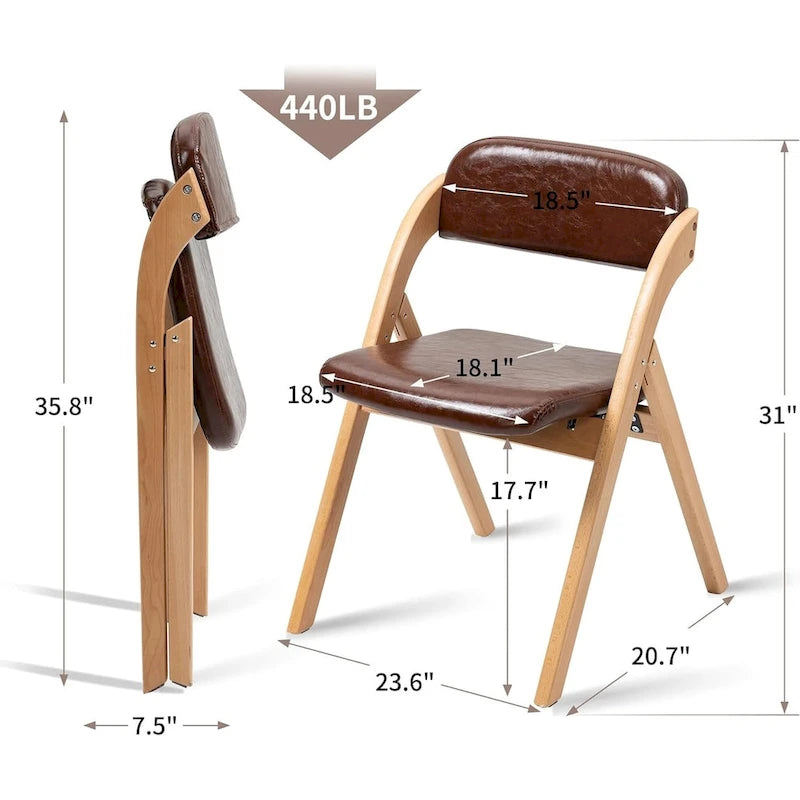 Chaises de salle à manger pliantes empilables en bois avec sièges rembourrés (lot de 2)