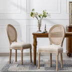Lot de 2 chaises de salle à manger en rotin à dossier avec cadre en bois massif de style antique