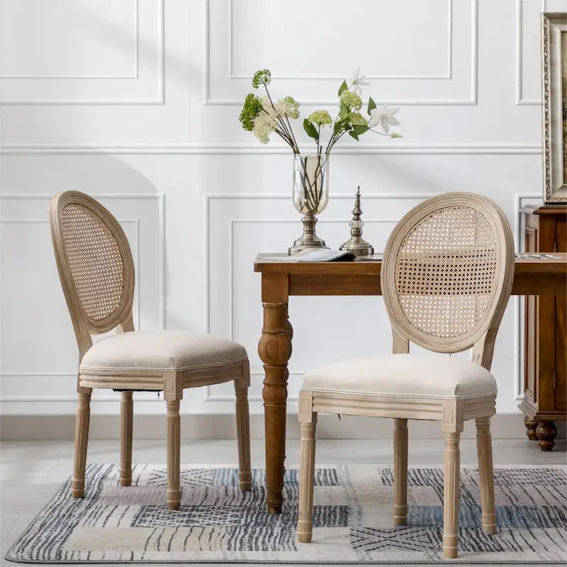 Lot de 2 chaises de salle à manger en rotin à dossier avec cadre en bois massif de style antique