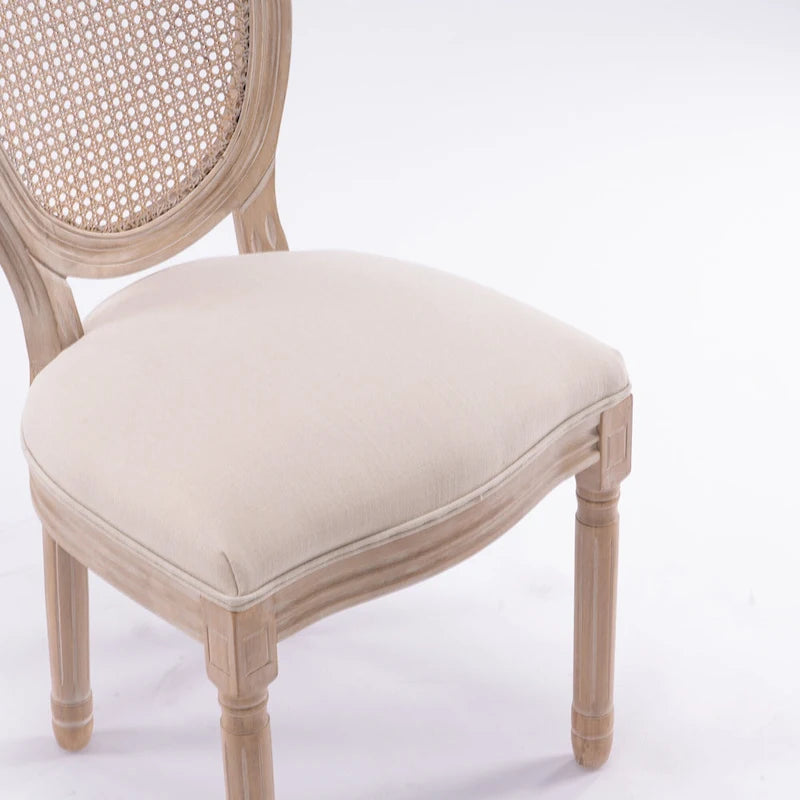 Lot de 2 chaises de salle à manger en rotin à dossier avec cadre en bois massif de style antique