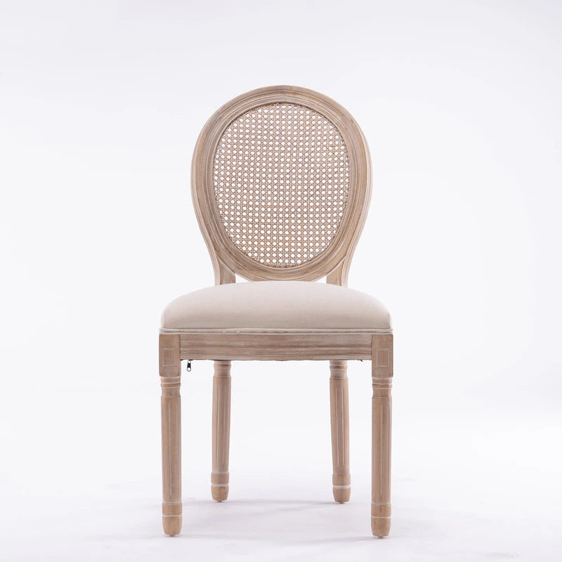 Lot de 2 chaises de salle à manger en rotin à dossier avec cadre en bois massif de style antique
