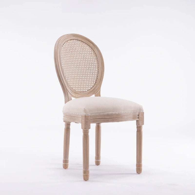 Lot de 2 chaises de salle à manger en rotin à dossier avec cadre en bois massif de style antique