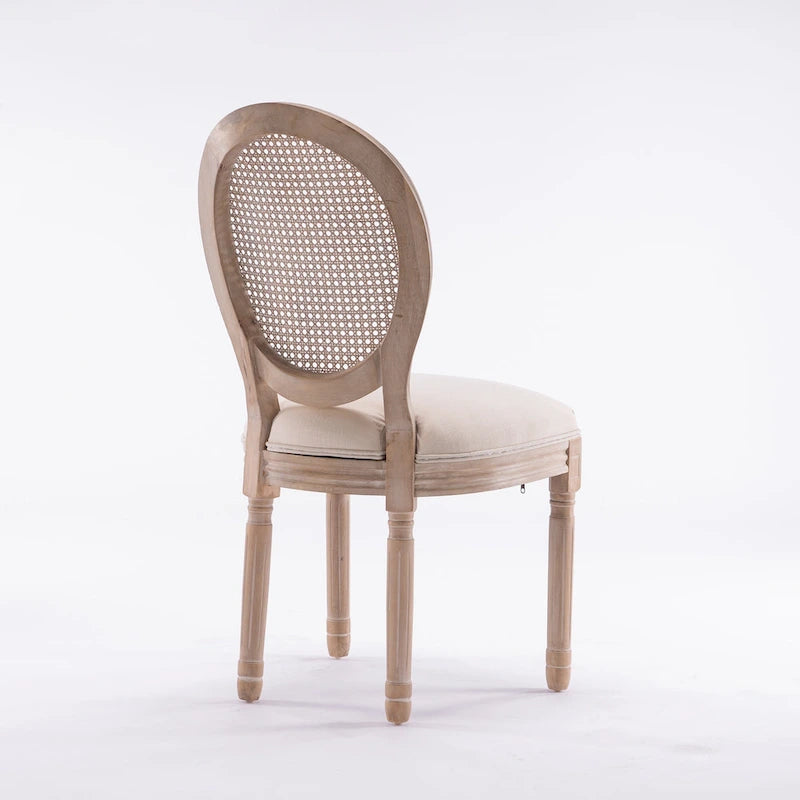 Lot de 2 chaises de salle à manger en rotin à dossier avec cadre en bois massif de style antique