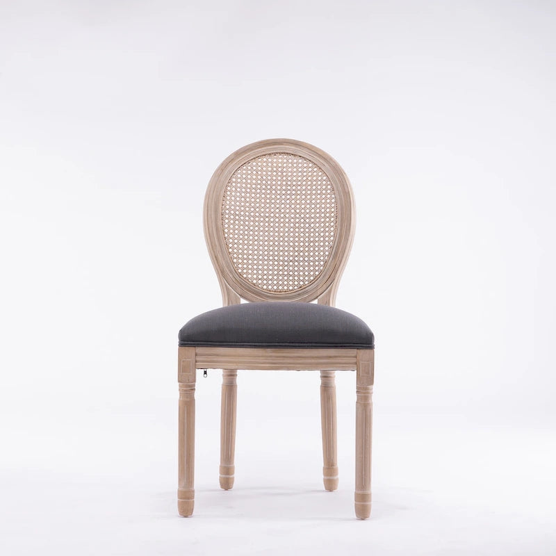 Lot de 2 chaises de salle à manger en rotin à dossier avec cadre en bois massif de style antique