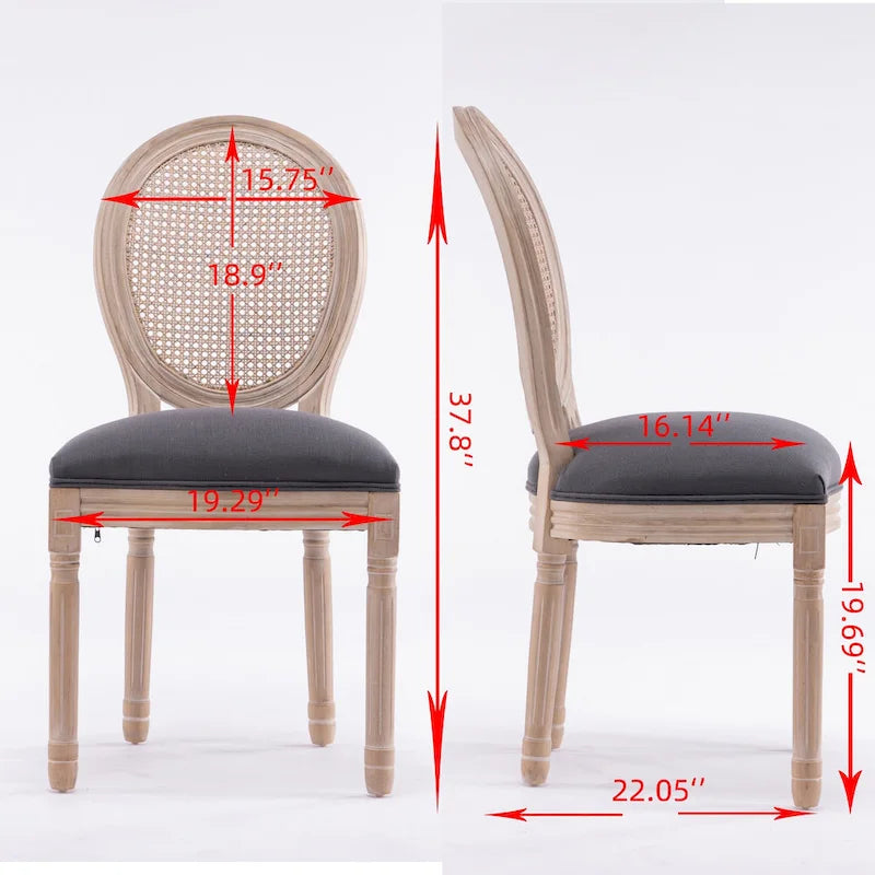 Lot de 2 chaises de salle à manger en rotin à dossier avec cadre en bois massif de style antique