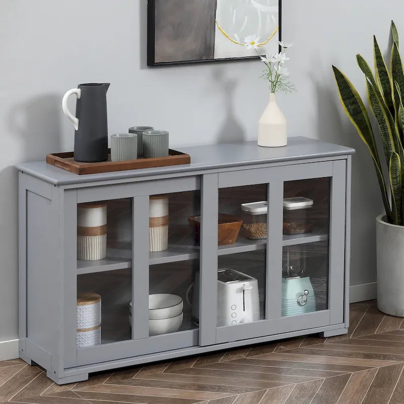HOMCOM Buffet de Cuisine Moderne, Armoire de Rangement Empilable, Console avec Porte Coulissante en Verre, Vaisselier pour Cuisine