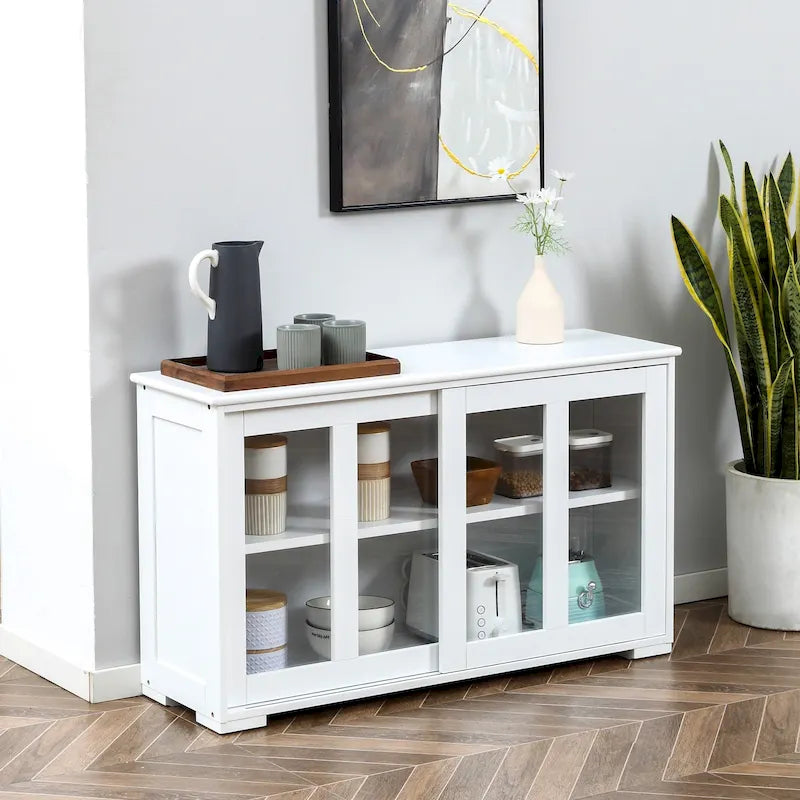 HOMCOM Buffet de Cuisine Moderne, Armoire de Rangement Empilable, Console avec Porte Coulissante en Verre, Vaisselier pour Cuisine