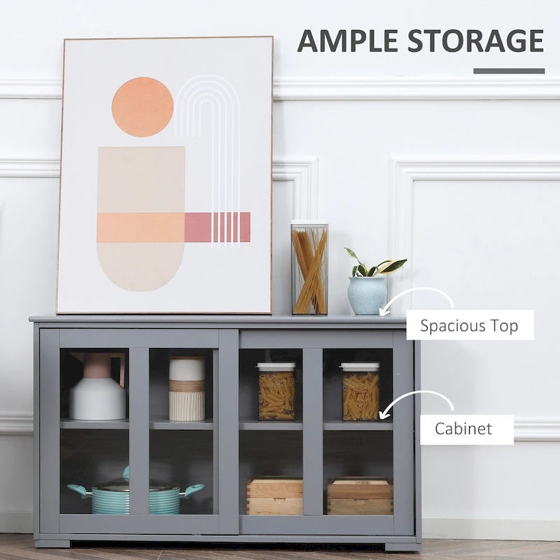 HOMCOM Buffet de Cuisine Moderne, Armoire de Rangement Empilable, Console avec Porte Coulissante en Verre, Vaisselier pour Cuisine