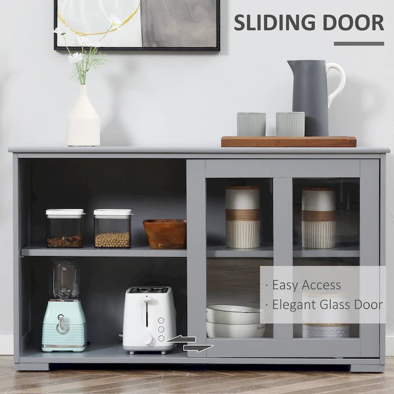 HOMCOM Buffet de Cuisine Moderne, Armoire de Rangement Empilable, Console avec Porte Coulissante en Verre, Vaisselier pour Cuisine