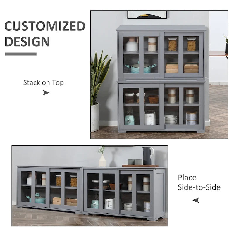 HOMCOM Buffet de Cuisine Moderne, Armoire de Rangement Empilable, Console avec Porte Coulissante en Verre, Vaisselier pour Cuisine