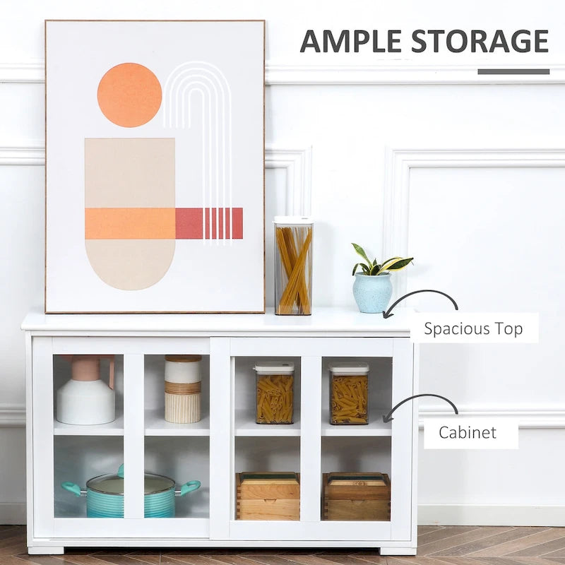 HOMCOM Buffet de Cuisine Moderne, Armoire de Rangement Empilable, Console avec Porte Coulissante en Verre, Vaisselier pour Cuisine