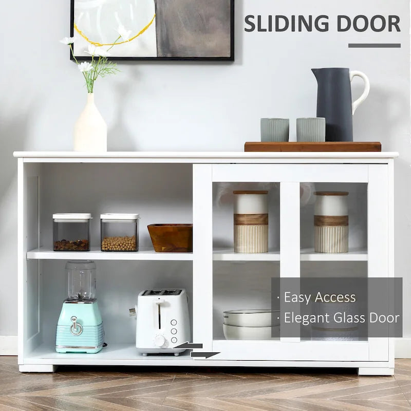 HOMCOM Buffet de Cuisine Moderne, Armoire de Rangement Empilable, Console avec Porte Coulissante en Verre, Vaisselier pour Cuisine
