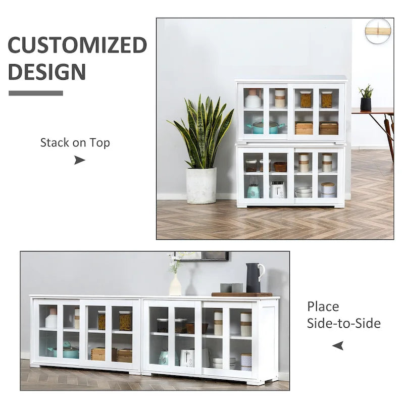 HOMCOM Buffet de Cuisine Moderne, Armoire de Rangement Empilable, Console avec Porte Coulissante en Verre, Vaisselier pour Cuisine