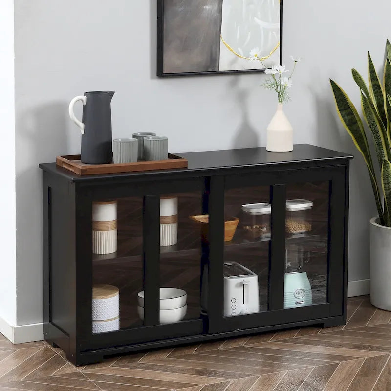 HOMCOM Buffet de Cuisine Moderne, Armoire de Rangement Empilable, Console avec Porte Coulissante en Verre, Vaisselier pour Cuisine