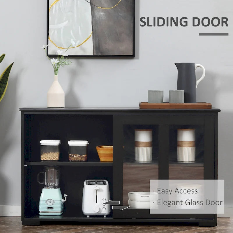 HOMCOM Buffet de Cuisine Moderne, Armoire de Rangement Empilable, Console avec Porte Coulissante en Verre, Vaisselier pour Cuisine