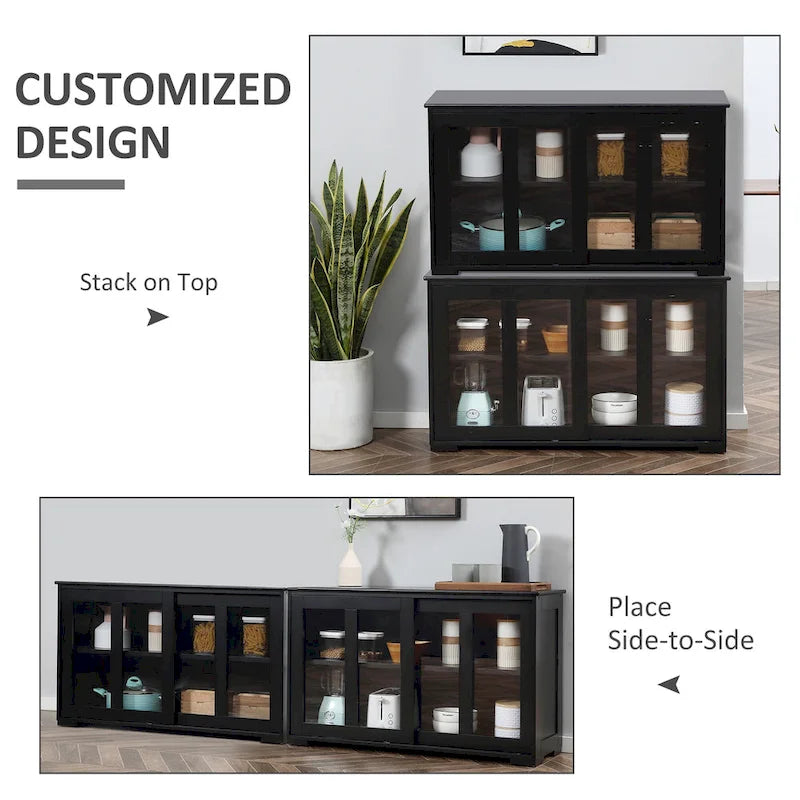 HOMCOM Buffet de Cuisine Moderne, Armoire de Rangement Empilable, Console avec Porte Coulissante en Verre, Vaisselier pour Cuisine