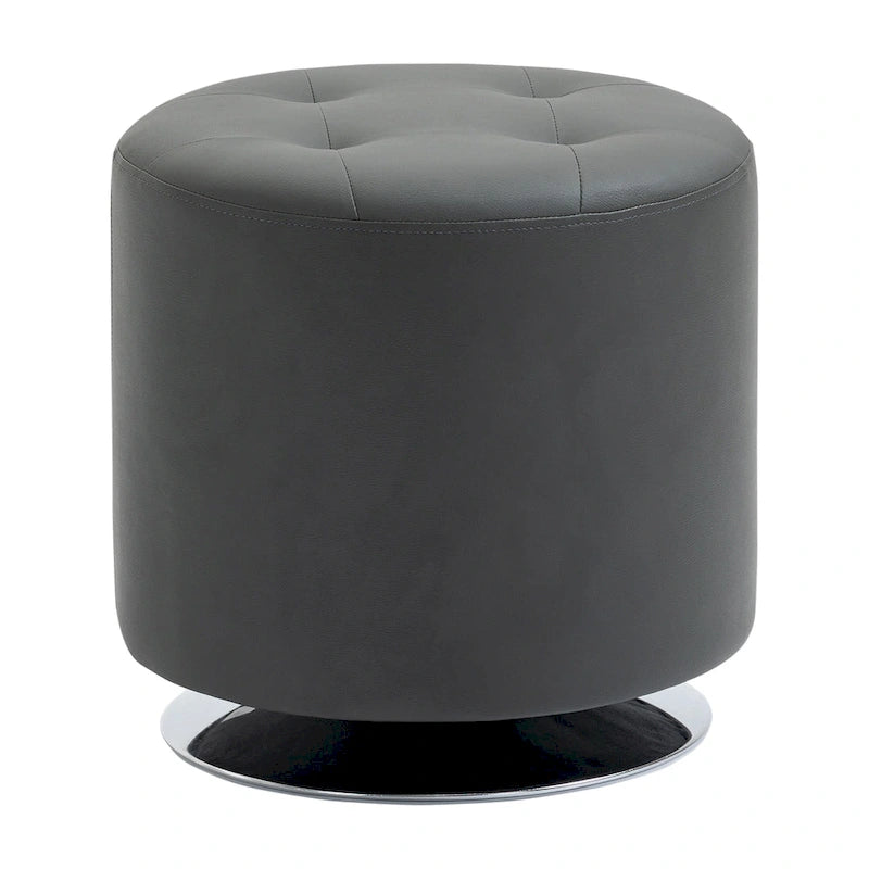Repose-pieds ottoman rond pivotant à 360° en PU avec rembourrage éponge épais et base en acier