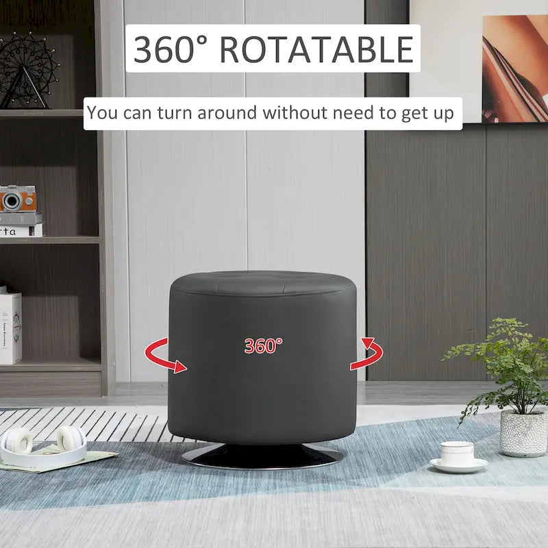 Repose-pieds ottoman rond pivotant à 360° en PU avec rembourrage éponge épais et base en acier