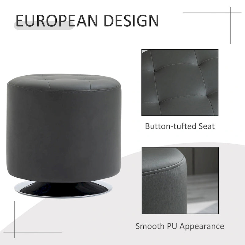 Repose-pieds ottoman rond pivotant à 360° en PU avec rembourrage éponge épais et base en acier