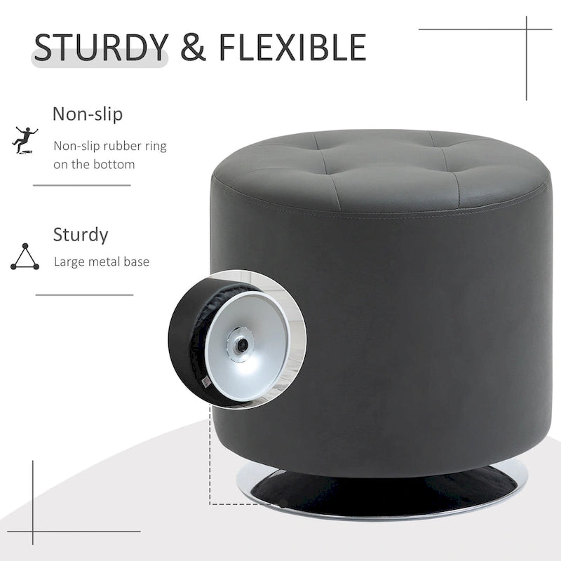 Repose-pieds ottoman rond pivotant à 360° en PU avec rembourrage éponge épais et base en acier