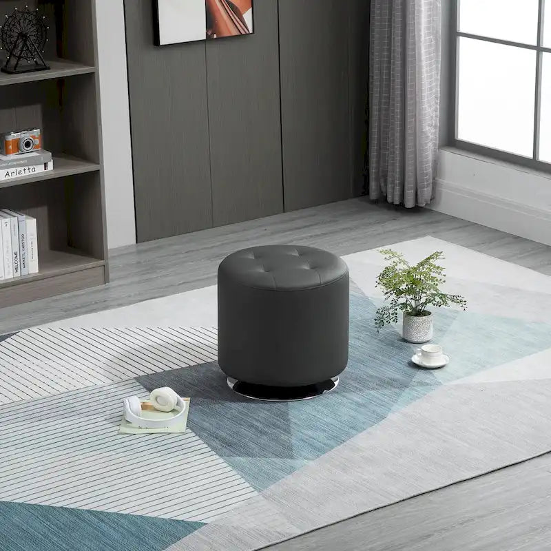 Repose-pieds ottoman rond pivotant à 360° en PU avec rembourrage éponge épais et base en acier