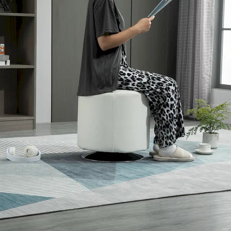 Repose-pieds ottoman rond pivotant à 360° en PU avec rembourrage éponge épais et base en acier