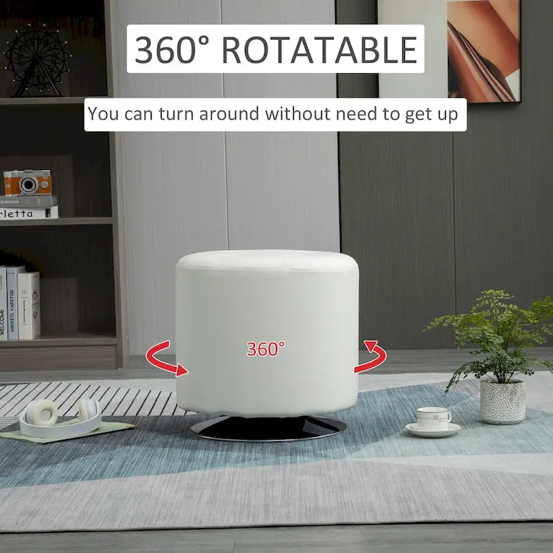 Repose-pieds ottoman rond pivotant à 360° en PU avec rembourrage éponge épais et base en acier