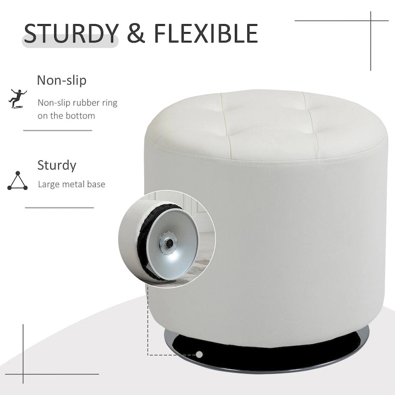 Repose-pieds ottoman rond pivotant à 360° en PU avec rembourrage éponge épais et base en acier