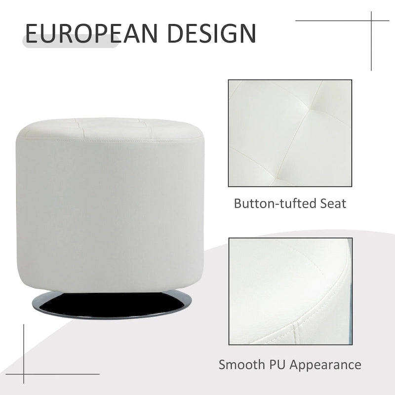 Repose-pieds ottoman rond pivotant à 360° en PU avec rembourrage éponge épais et base en acier