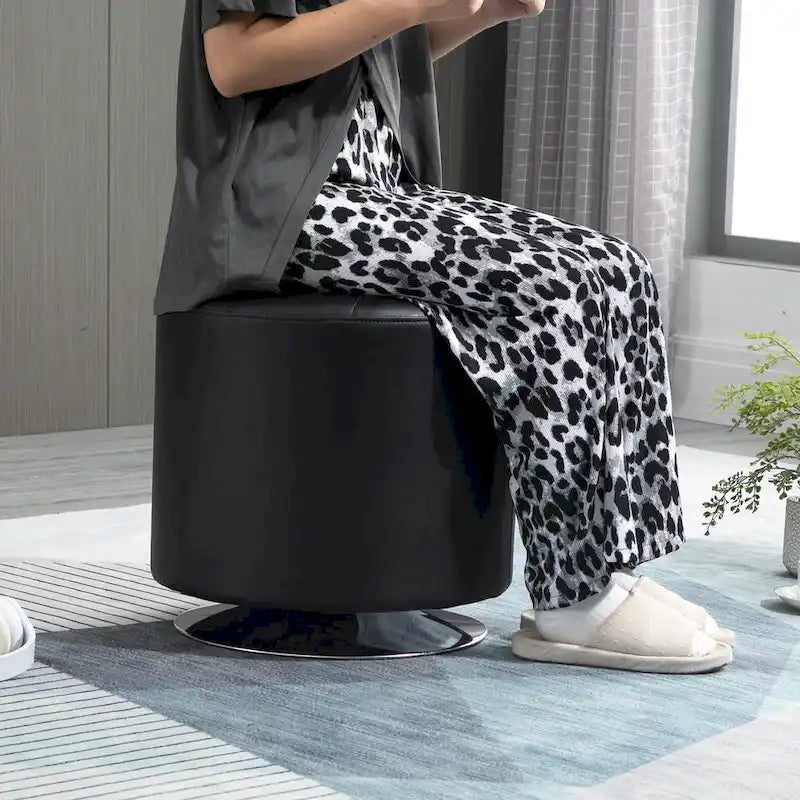 Repose-pieds ottoman rond pivotant à 360° en PU avec rembourrage éponge épais et base en acier