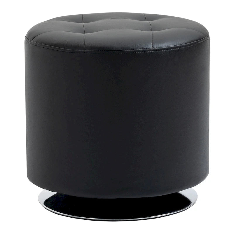 Repose-pieds ottoman rond pivotant à 360° en PU avec rembourrage éponge épais et base en acier