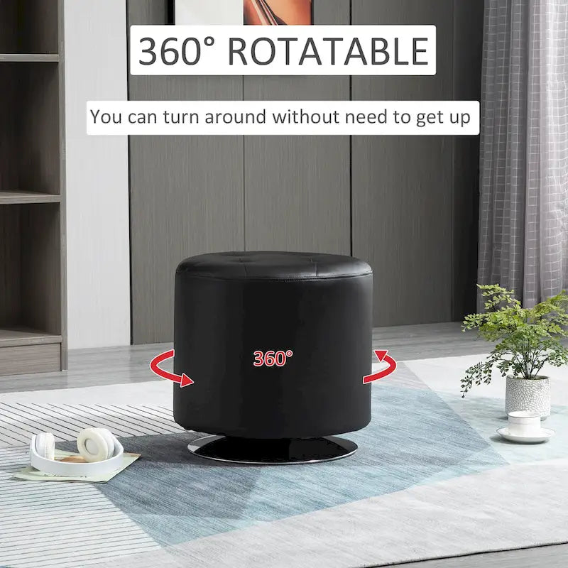 Repose-pieds ottoman rond pivotant à 360° en PU avec rembourrage éponge épais et base en acier