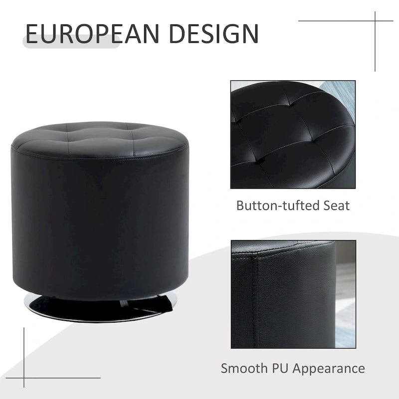 Repose-pieds ottoman rond pivotant à 360° en PU avec rembourrage éponge épais et base en acier