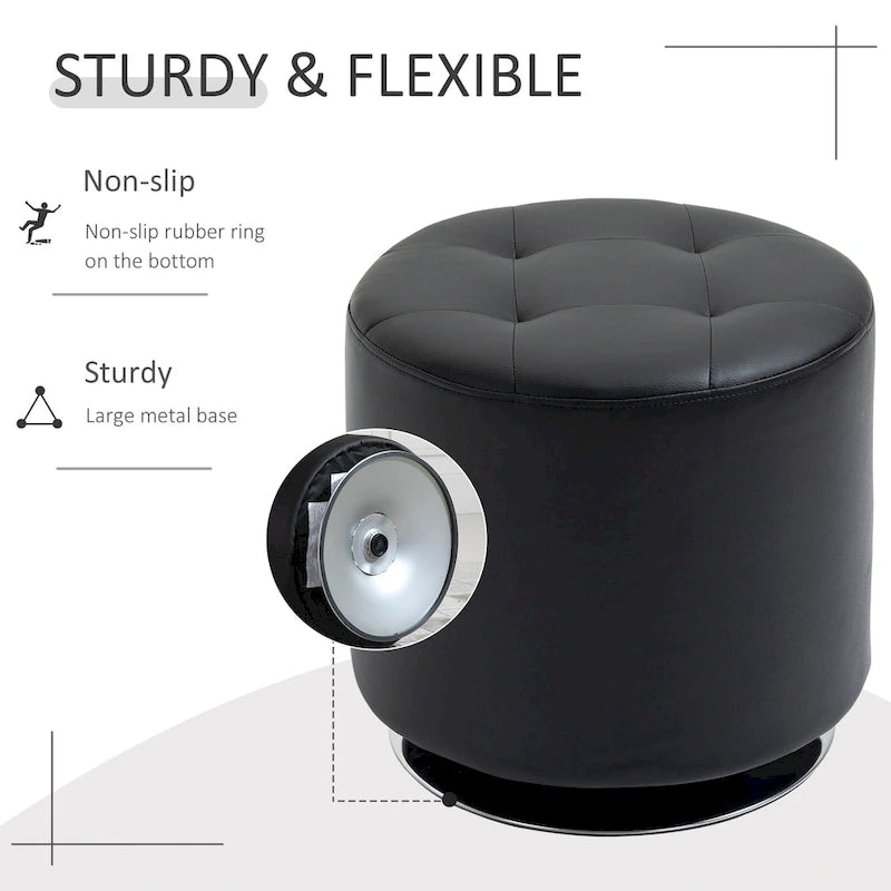 Repose-pieds ottoman rond pivotant à 360° en PU avec rembourrage éponge épais et base en acier