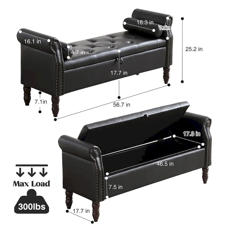 Banc de rangement HOMYKA avec accoudoirs roulés