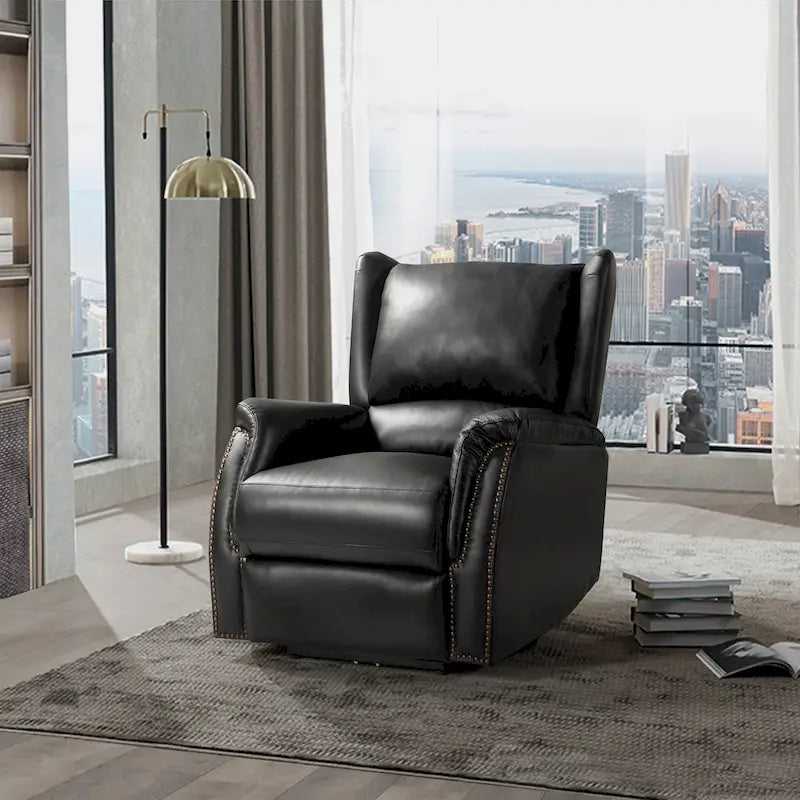 Fauteuil inclinable électrique en cuir véritable Eliseo avec port USB et dossier à oreilles