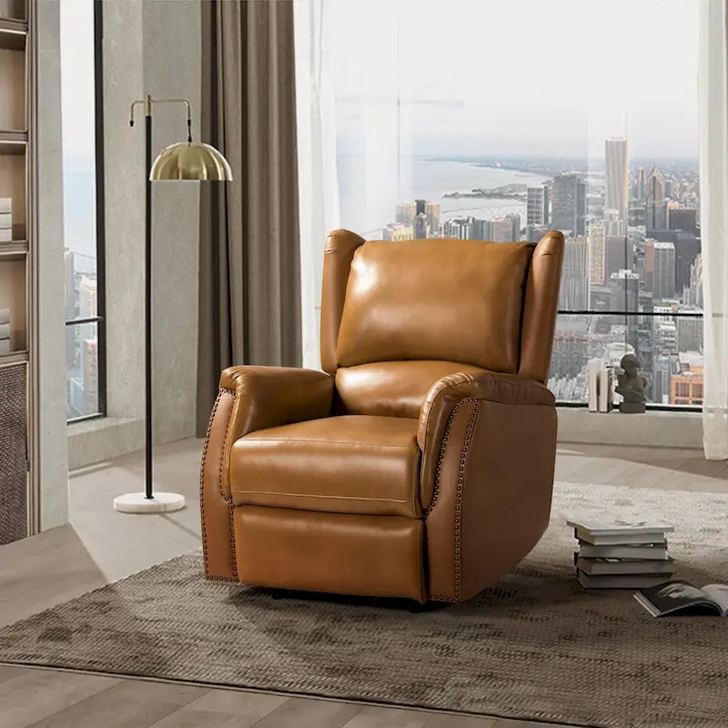 Fauteuil inclinable électrique en cuir véritable Eliseo avec port USB et dossier à oreilles