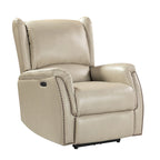 Fauteuil inclinable électrique en cuir véritable Eliseo avec port USB et dossier à oreilles