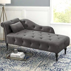 Méridienne 60W en velours, capitonnée avec oreiller et clous décoratifs – 153,9 cm L x 69,8 cm P x 71,9 cm H