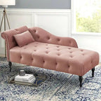 Méridienne 60W en velours, capitonnée avec oreiller et clous décoratifs – 153,9 cm L x 69,8 cm P x 71,9 cm H