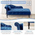 Méridienne 60W en velours, capitonnée avec oreiller et clous décoratifs – 153,9 cm L x 69,8 cm P x 71,9 cm H