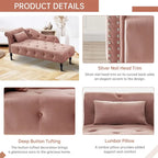 Méridienne 60W en velours, capitonnée avec oreiller et clous décoratifs – 153,9 cm L x 69,8 cm P x 71,9 cm H