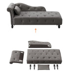Méridienne 60W en velours, capitonnée avec oreiller et clous décoratifs – 153,9 cm L x 69,8 cm P x 71,9 cm H
