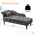 Méridienne 60W en velours, capitonnée avec oreiller et clous décoratifs – 153,9 cm L x 69,8 cm P x 71,9 cm H
