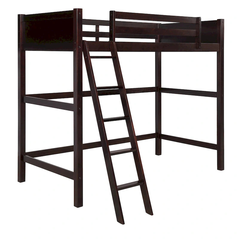 Lit mezzanine double en bois massif avec échelle